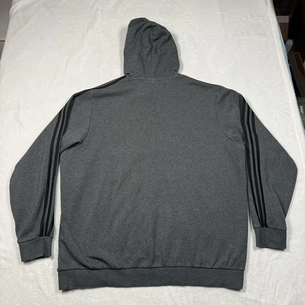 Adidas Hoodie Mens 2XL Gray Pullover Fleece 3 Stripes Logo Sweatshirt‎ Athletic